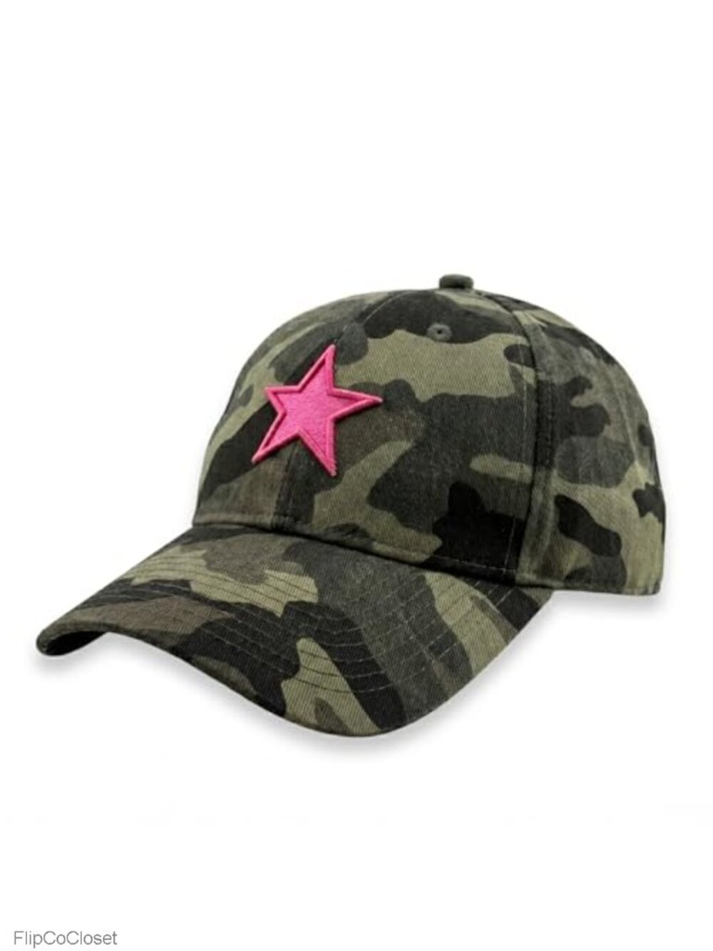 Women's Camo Baseball Cap with Pink Embroidered Star, Adjustable Cotton Hat